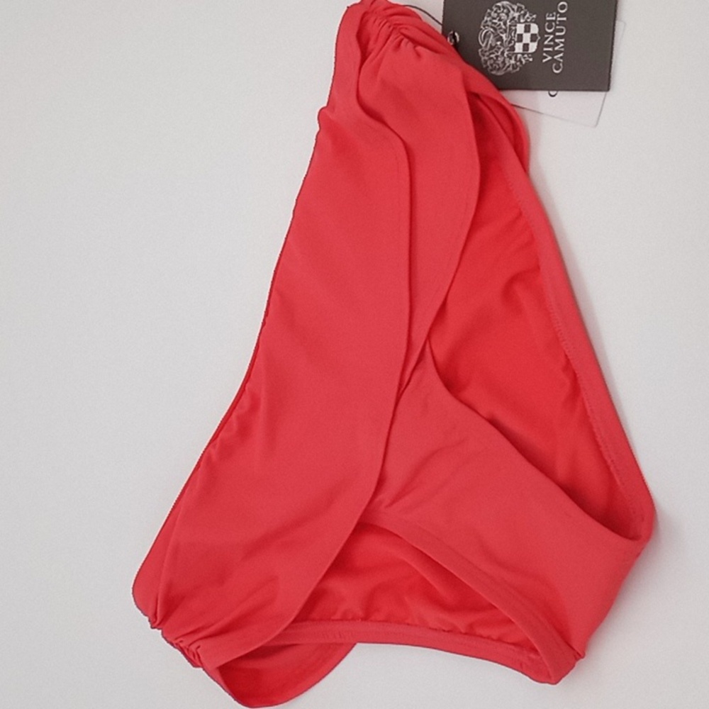 Vince Camuto Draped High-Waist Bikini Bottom Watermelon